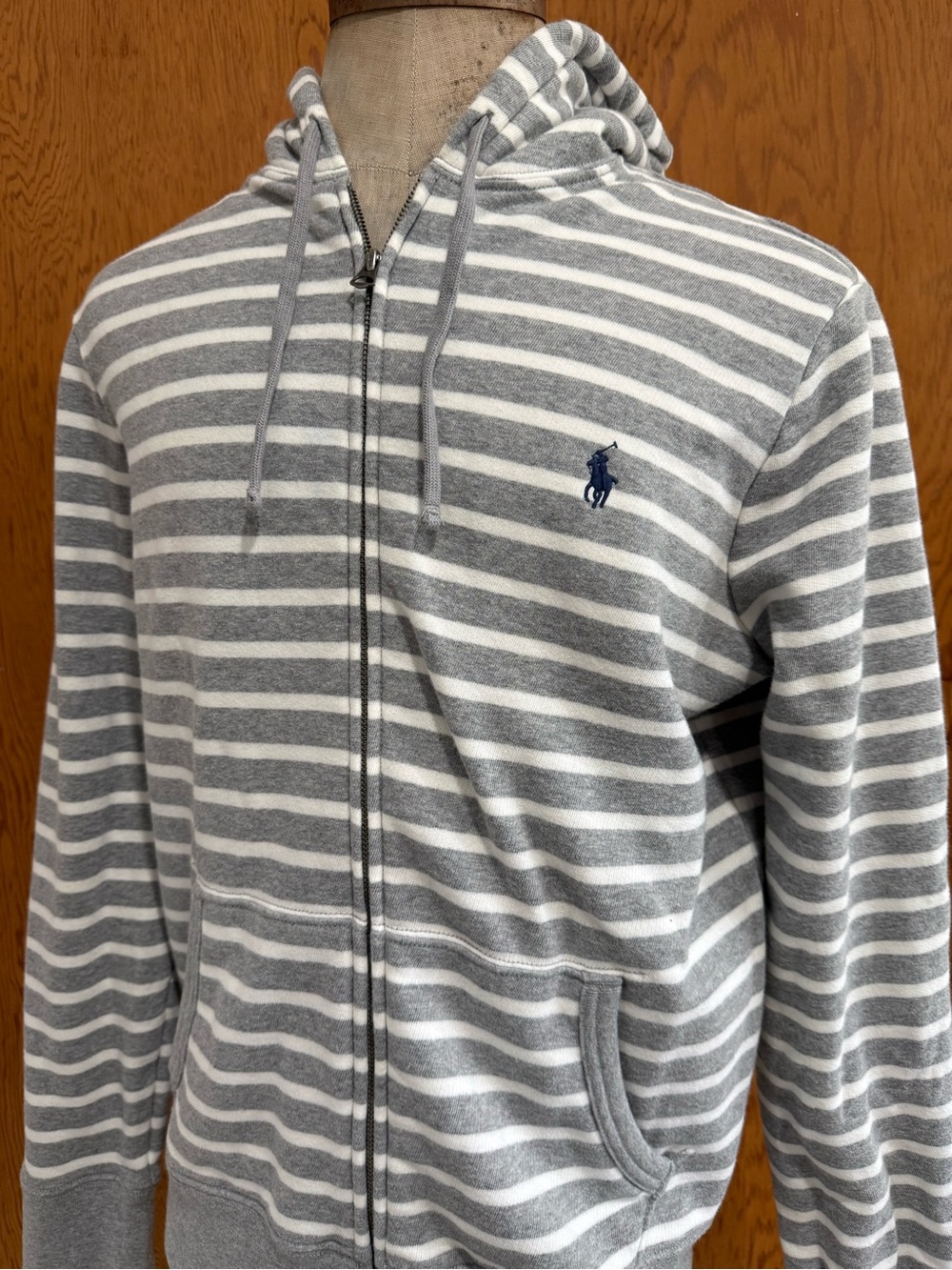Polo by Ralph Lauren Gray & White Striped Zip Hoodie Men’s size Large L EUC